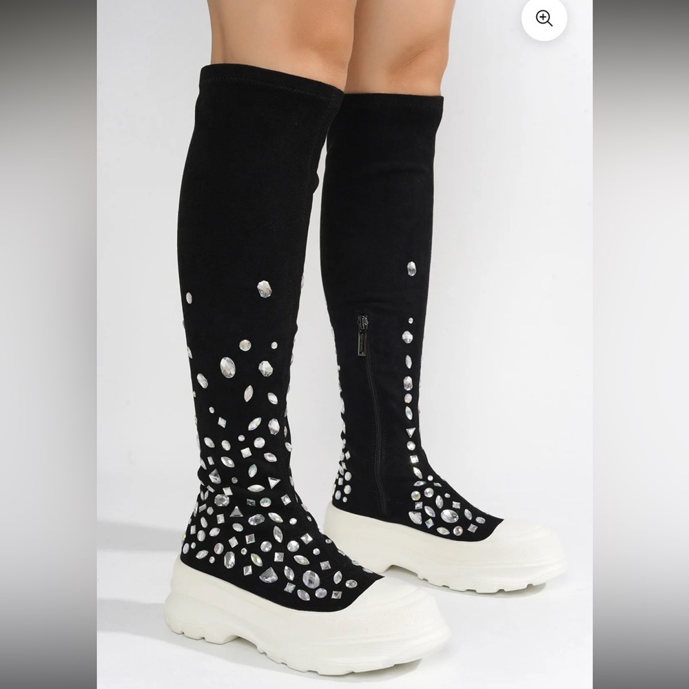 •CAPE ROBBIN• “Reesy” Chunky Sole Rhinestone Gem Sock Boot/Sneakers >> NIB - Picture 2 of 16